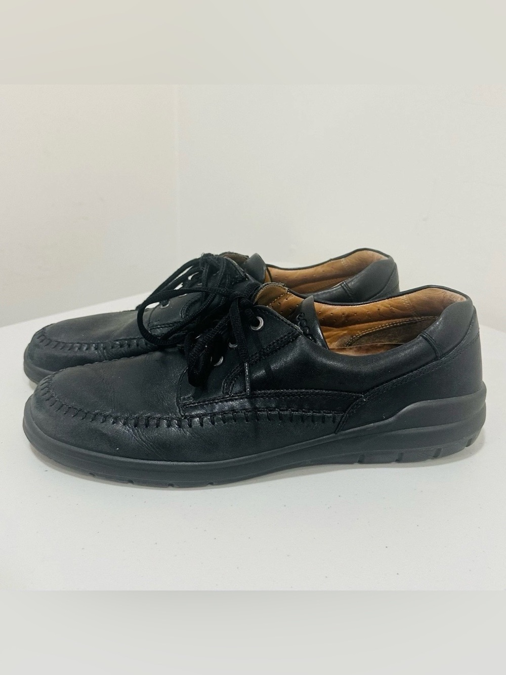 Ecco Men’s Black Leather Casual Comfort Walking Shoes size EU47 Approx. US14